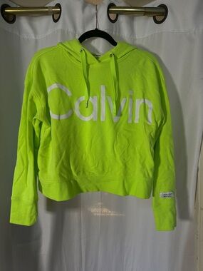 Calvin Klein Neon Green Logo Hoodie Sweater - Women size M